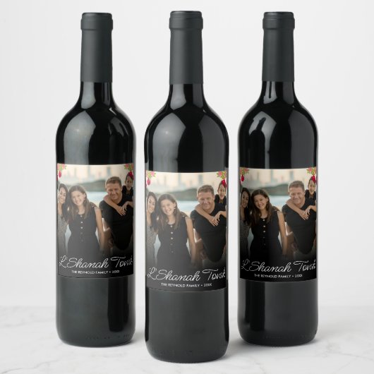 L'Shanah Tovah Script Foto Pomegranate Blume Weinetikett (Flaschen)