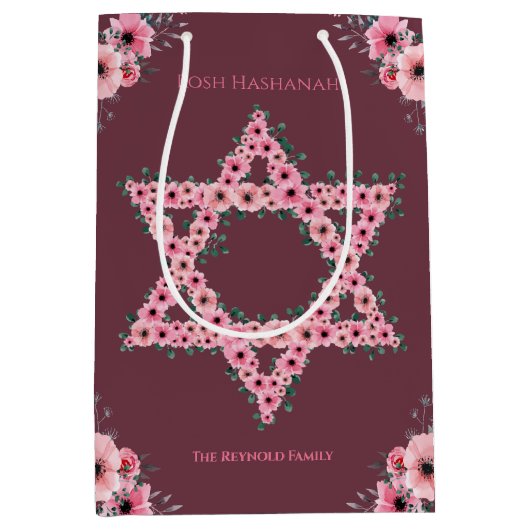 L'Shanah Tovah Star der Blume von David Pink Mittlere Geschenktüte (Vorderseite)