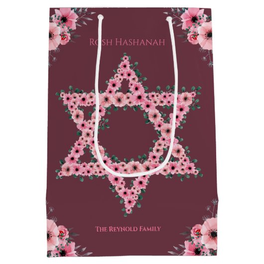 L'Shanah Tovah Star der Blume von David Pink Mittlere Geschenktüte (Rückseite)