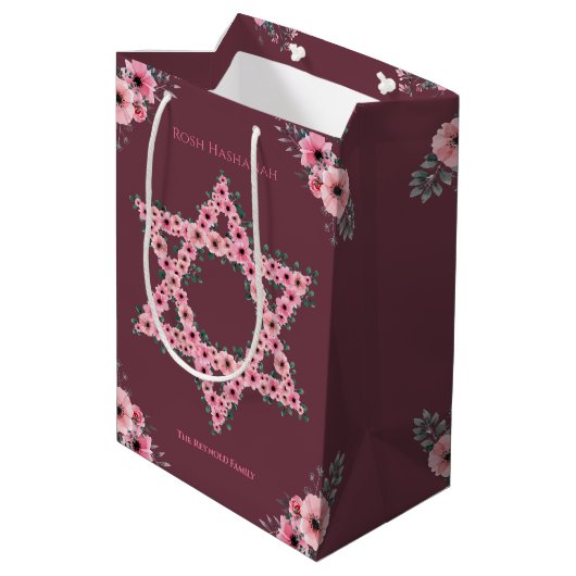 L'Shanah Tovah Star der Blume von David Pink Mittlere Geschenktüte (Rückseite Schrägansicht)