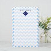 Lt Blu Whit Zickzack Zigzag Navy Quatrefolienmonog Briefpapier (Stehend Vorderseite)