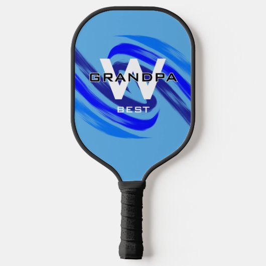 Lt Blue Best Opa mit Monogrammatikalinitialen Pickleball Schläger (Rückseite)