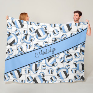 Lt blue black girvolleyballs pattern net accent fleecedecke