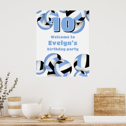 lt blue black volleyballs birthday party welcome poster (Küche)