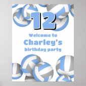 lt blue gray volleyballs birthday party welcome poster (Vorne)