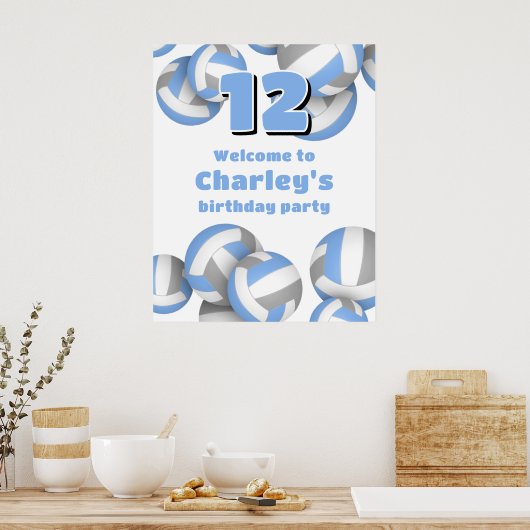 lt blue gray volleyballs birthday party welcome poster (Küche)