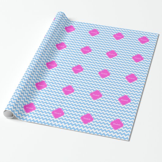 Lt Blue Whirlpool Chevron Hot Pink Quatrefolie Mon Geschenkpapier (Ungerollt)