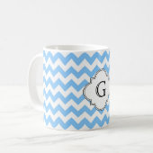 Lt Blue Whit Zickzack Zigzag Wht Quatrefolie Monog Kaffeetasse (Vorderseite Links)