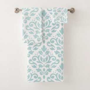 Lt Duck Egg Blue Rolle-Damast-Fahrwerk-Ptn auf Badhandtuch Set
