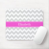 Lt Grau weiß Zickzack Hot Pink Name Monogramm Mousepad (Mit Mouse)