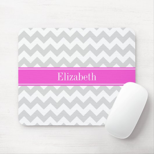 Lt Grau weiß Zickzack Hot Pink Name Monogramm Mousepad (Mit Mouse)