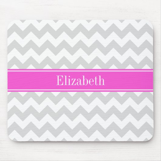 Lt Grau weiß Zickzack Hot Pink Name Monogramm Mousepad (Vorne)
