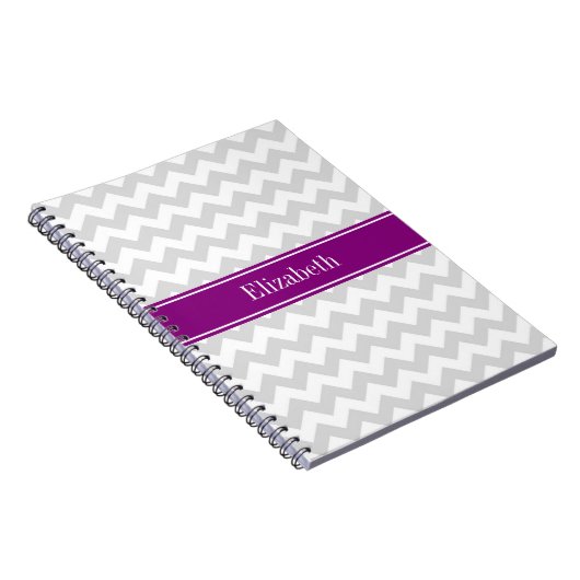 Lt Grau-weiße Zickzack Lila Bezeichnung Monogramm Notizblock (Rechte Seite)