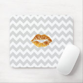 Lt Grau White Zickzack, Gold Lipstick Kiss Mousepad (Mit Mouse)