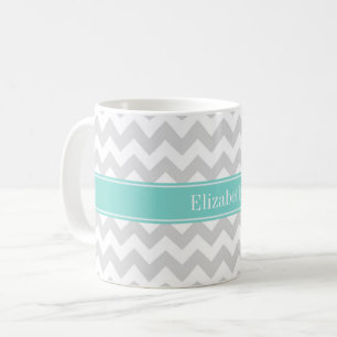 Lt Grau Wht Chevron Aqua Türkis Namensmonogramm Kaffeetasse