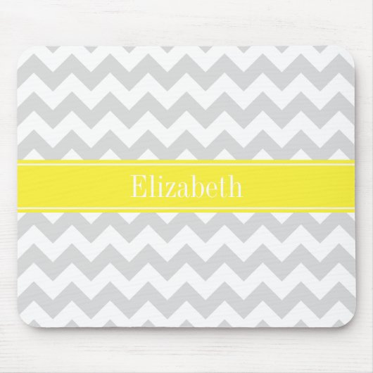 Lt Grau Wht Chevron Gelb Name Monogramm Mousepad (Vorne)