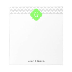 Lt Grau Wht Chevron Zickzack Limette Quatrefoil Mo Notizblock