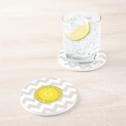 Lt Grau Zickzack-Gelb-Griechen-Schlüsselmonogramm Getränkeuntersetzer (Seite)