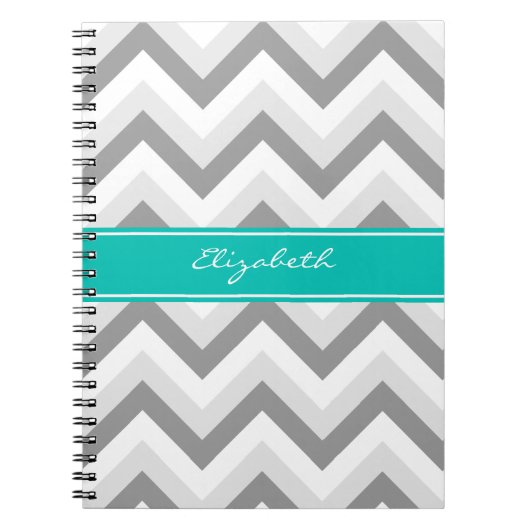 Lt Gray Med Grau Weiße Zickzack Aquamarine Bezeich Notizblock (Vorderseite)