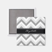 Lt Gray Med Grau Zickzack Black Name Monogram Magnet (Vorderseite/Rückseite)