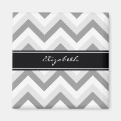Lt Gray Med Grau Zickzack Black Name Monogram Magnet (Vorne)