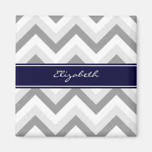 Lt Gray Med Gray White Zickzack Navy Name Monogram Magnet