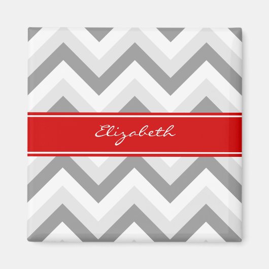 Lt Gray Med Grey White Zickzack Red Name Monogram Magnet (Vorne)