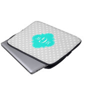 Lt Gray Polka Dots Brt Aqua Quatrefolie 3 Monogram Laptopschutzhülle (Vorne Knopf)