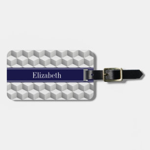 Lt Gray Welch 3D sieht Cubes Navy Blue Name Monogr Gepäckanhänger
