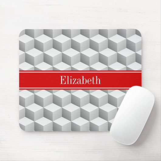 Lt Gray Welch 3D sieht Cubes Red Name Monogram aus Mousepad (Mit Mouse)