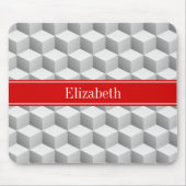 Lt Gray Welch 3D sieht Cubes Red Name Monogram aus Mousepad (Vorne)