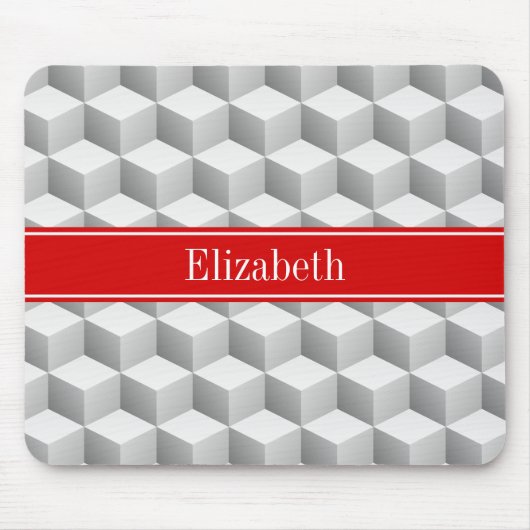 Lt Gray Welch 3D sieht Cubes Red Name Monogram aus Mousepad (Vorne)
