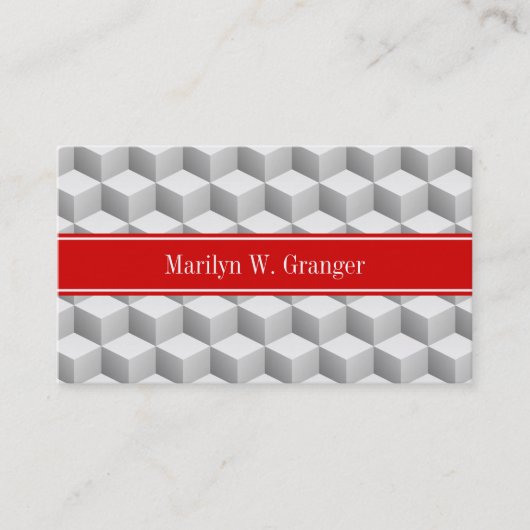 Lt Gray Welch 3D sieht Cubes Red Name Monogram aus Visitenkarte (Vorderseite)