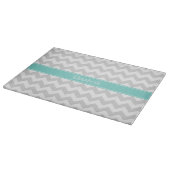 Lt Gray Welch Zickzack ZigZag Aqua Name Monogramm Schneidebrett (Ecke)