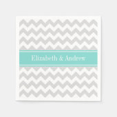Lt Gray Welch Zickzack ZigZag Aqua Name Monogramm Serviette (Vorderseite)