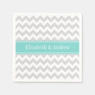 Lt Gray Welch Zickzack ZigZag Aqua Name Monogramm Serviette