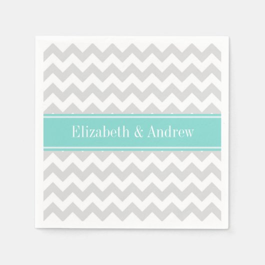Lt Gray Welch Zickzack ZigZag Aqua Name Monogramm Serviette (Vorderseite)