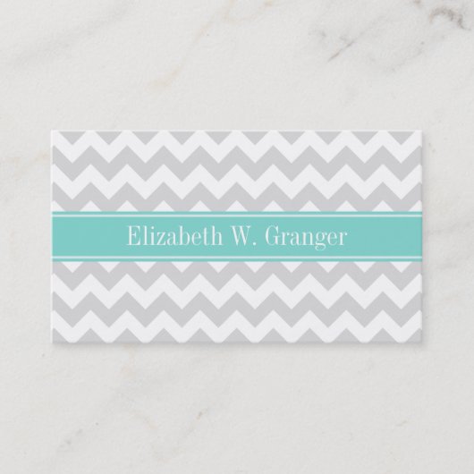 Lt Gray Welch Zickzack ZigZag Aqua Name Monogramm Visitenkarte (Vorderseite)