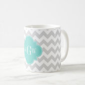 Lt Gray Welches Zickzack Aqua-Quatrefolie 3 Monogr Kaffeetasse (VorderseiteRechts)