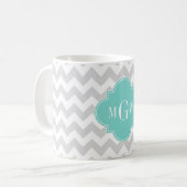Lt Gray Welches Zickzack Aqua-Quatrefolie 3 Monogr Kaffeetasse (Vorderseite Links)