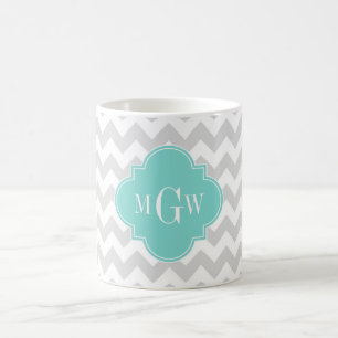 Lt Gray Welches Zickzack Aqua-Quatrefolie 3 Monogr Kaffeetasse