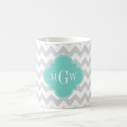 Lt Gray Welches Zickzack Aqua-Quatrefolie 3 Monogr Kaffeetasse (Mittel)