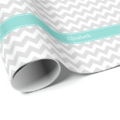 Lt Gray Welches Zickzack Aqua Turquoise Name Monog Geschenkpapier (Rolleneckpunkt)