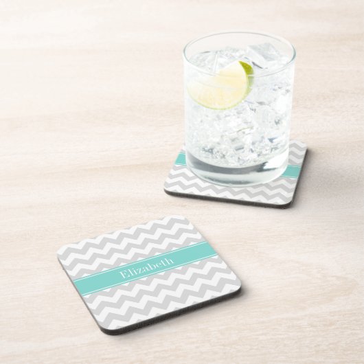 Lt Gray Welches Zickzack Aqua Turquoise Name Monog Getränkeuntersetzer (Rechte Seite)