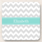 Lt Gray Welches Zickzack Aqua Turquoise Name Monog Getränkeuntersetzer (Vorderseite)