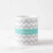 Lt Gray Welches Zickzack Aqua Turquoise Name Monog Kaffeetasse (Mittel)