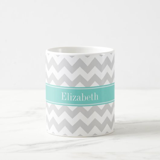 Lt Gray Welches Zickzack Aqua Turquoise Name Monog Kaffeetasse (Mittel)