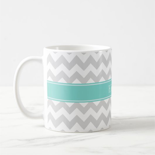 Lt Gray Welches Zickzack Aqua Turquoise Name Monog Kaffeetasse (Links)