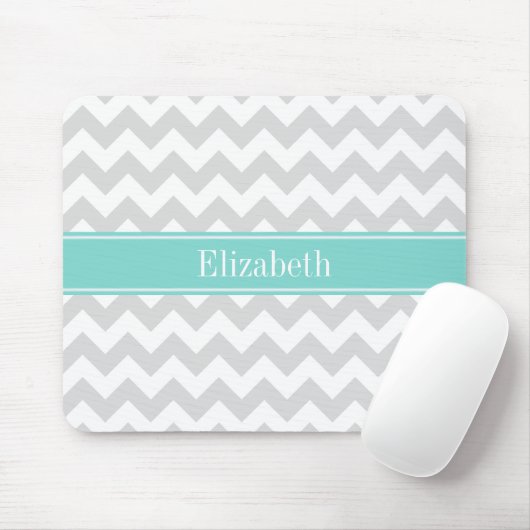 Lt Gray Welches Zickzack Aqua Turquoise Name Monog Mousepad (Mit Mouse)