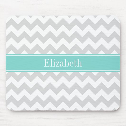 Lt Gray Welches Zickzack Aqua Turquoise Name Monog Mousepad (Vorne)